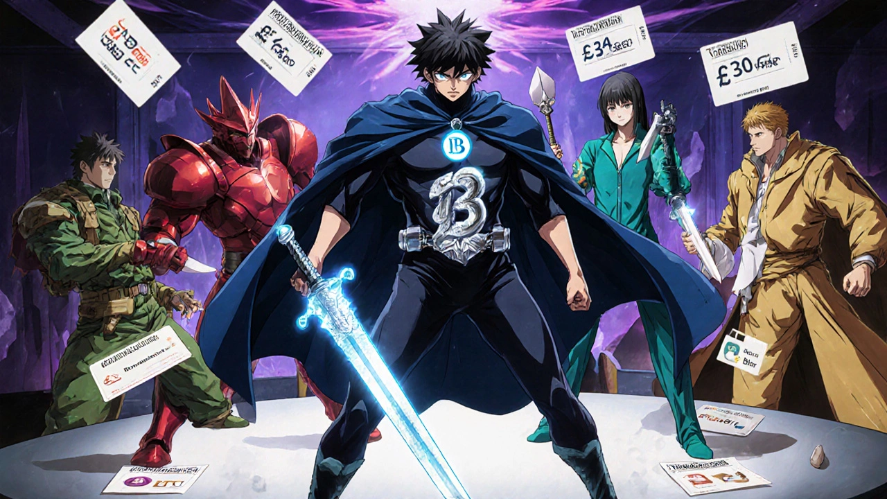 Heroic Besivance character battling rival eye‑drop characters with price and side‑effect icons.
