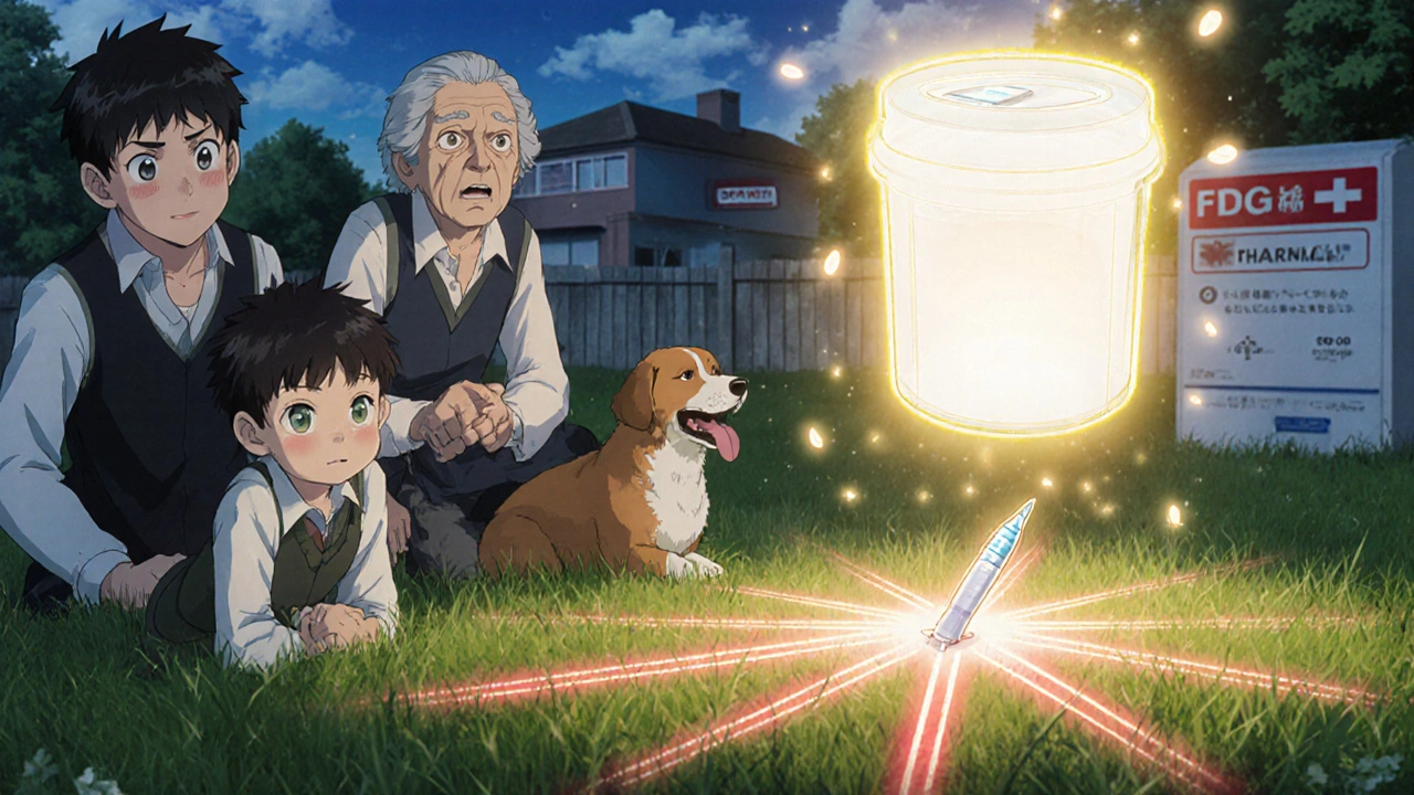 Glowing sharps container appears to save a child and pet from a dangerous lancet.