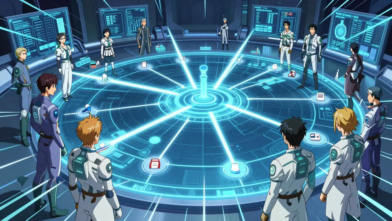 Medical team planning pharmacy network optimization strategy.