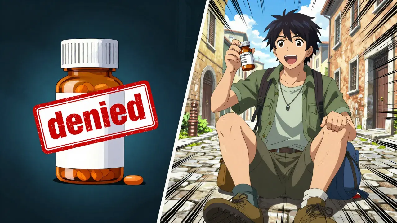 Anime split-screen showing denied routine medication versus covered emergency antibiotics