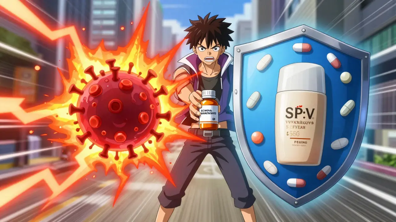 Shounen hero using medication shield against stress triggers