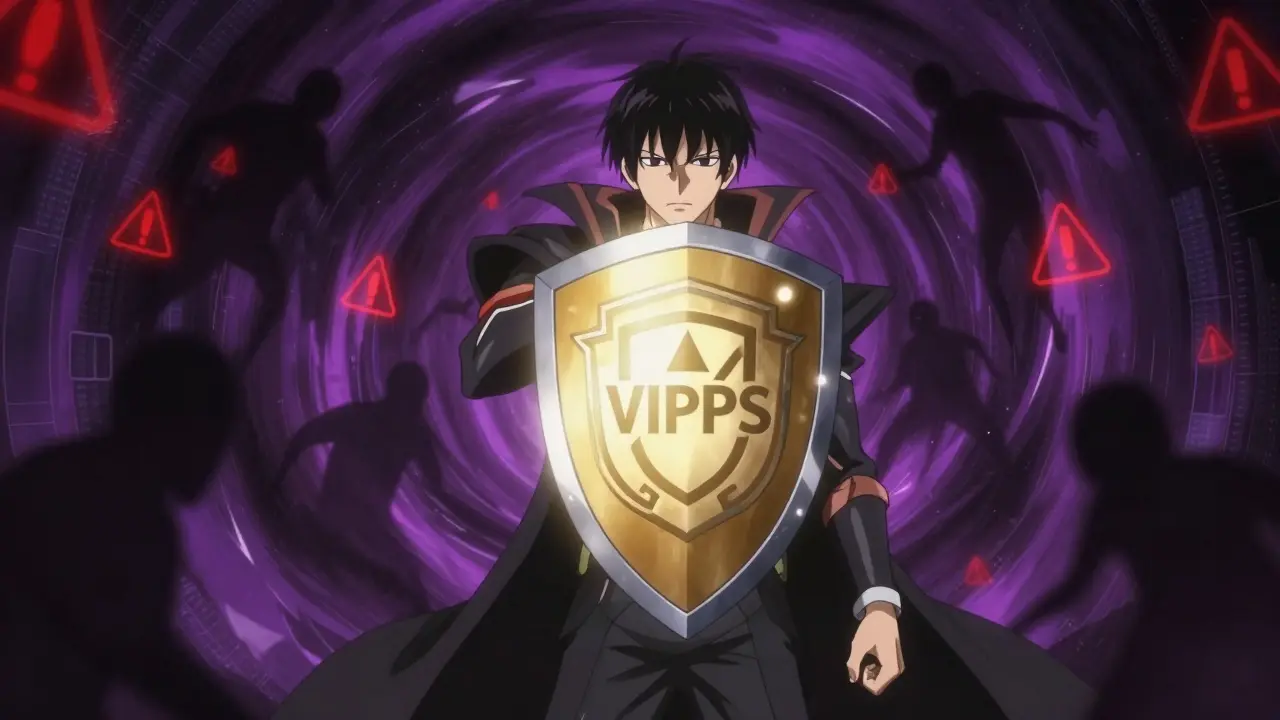 Shounen character shielding against dark rogue pharmacy threats