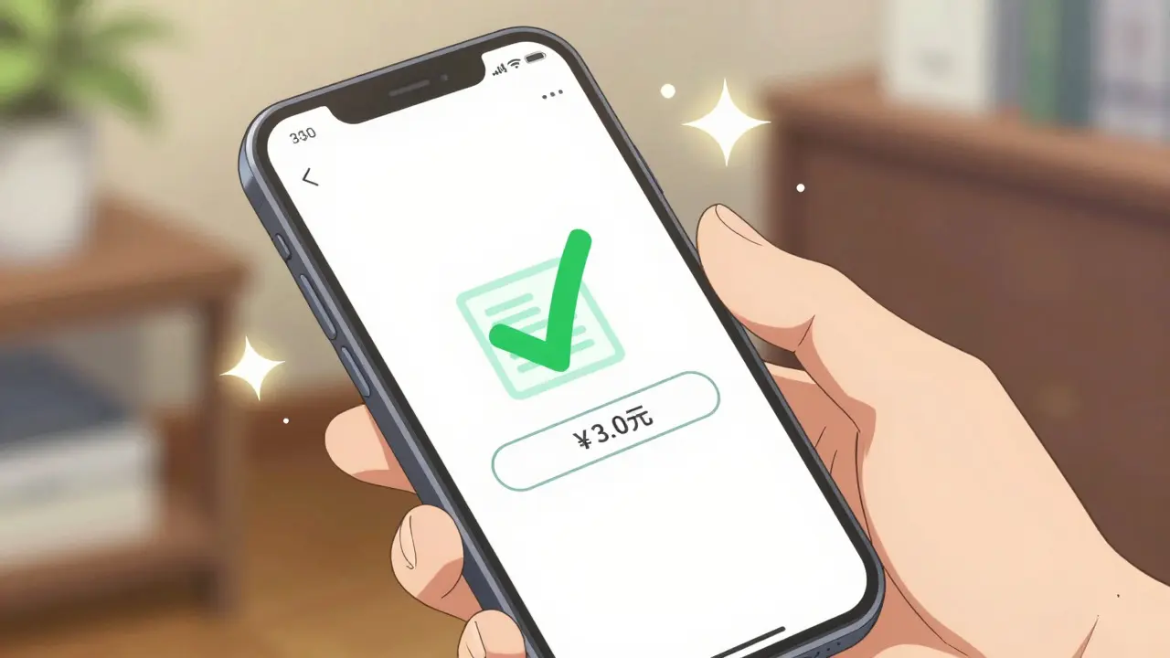 Hand holding smartphone showing safe, cheap generic medication order confirmation