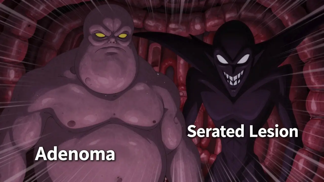 Personified adenoma and serrated lesion polyps as anime villains