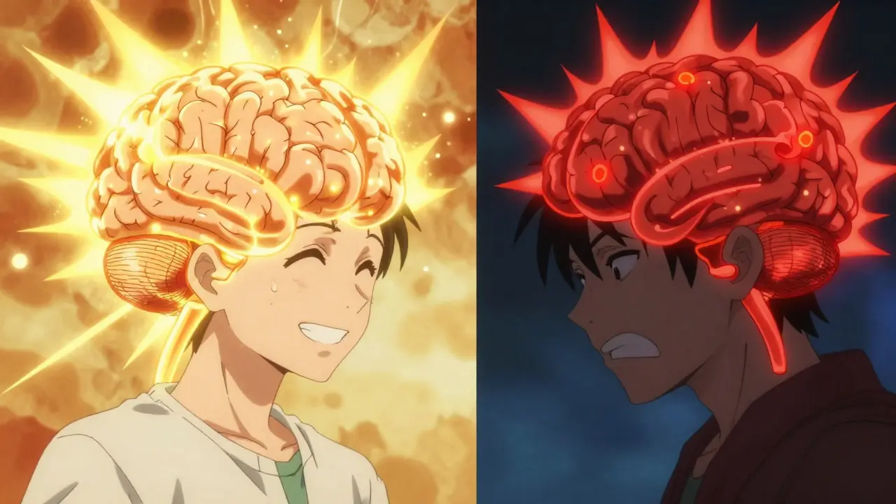 Shounen style split view of placebo vs nocebo brain activity